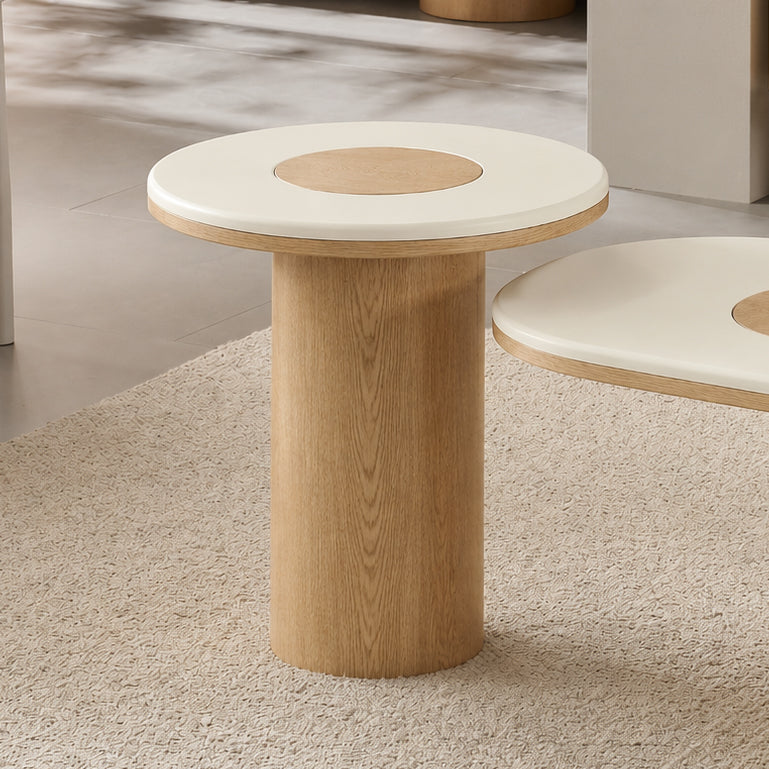 SILVAN Round Side Table 55cm - Microcement & Oak