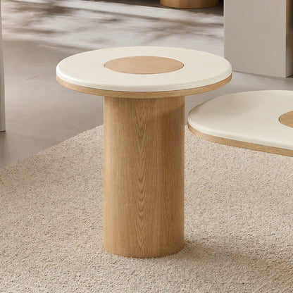 SILVAN Round Side Table 55cm - Microcement & Oak