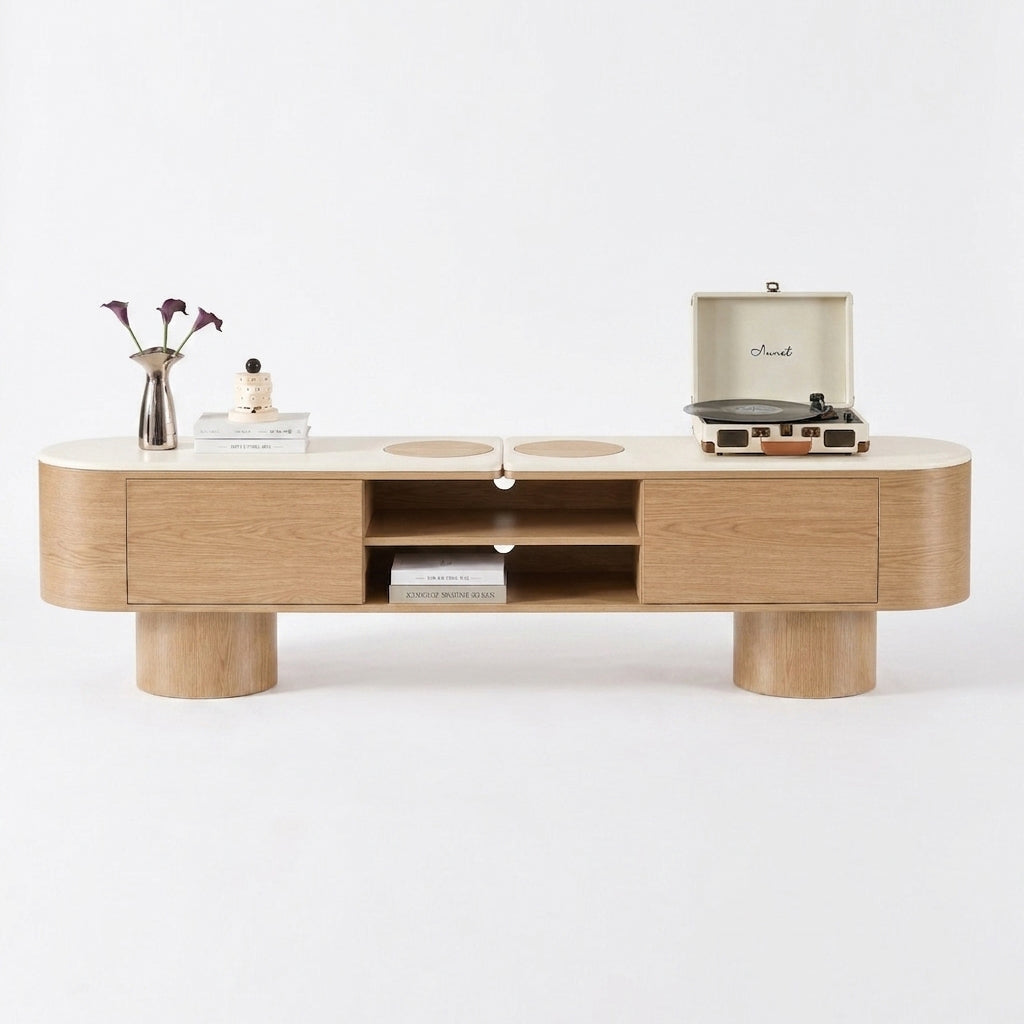 SILVAN 210cm Entertainment TV Unit with Micro-cement Top -  Oak