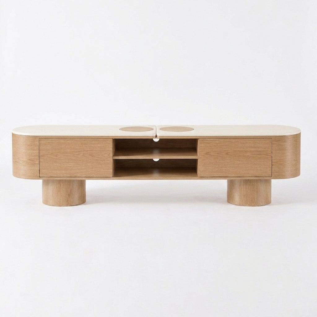 SILVAN 210cm Entertainment TV Unit with Micro-cement Top -  Oak