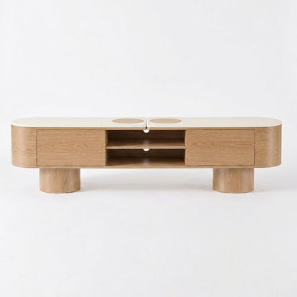 SILVAN 210cm Entertainment TV Unit with Micro-cement Top -  Oak
