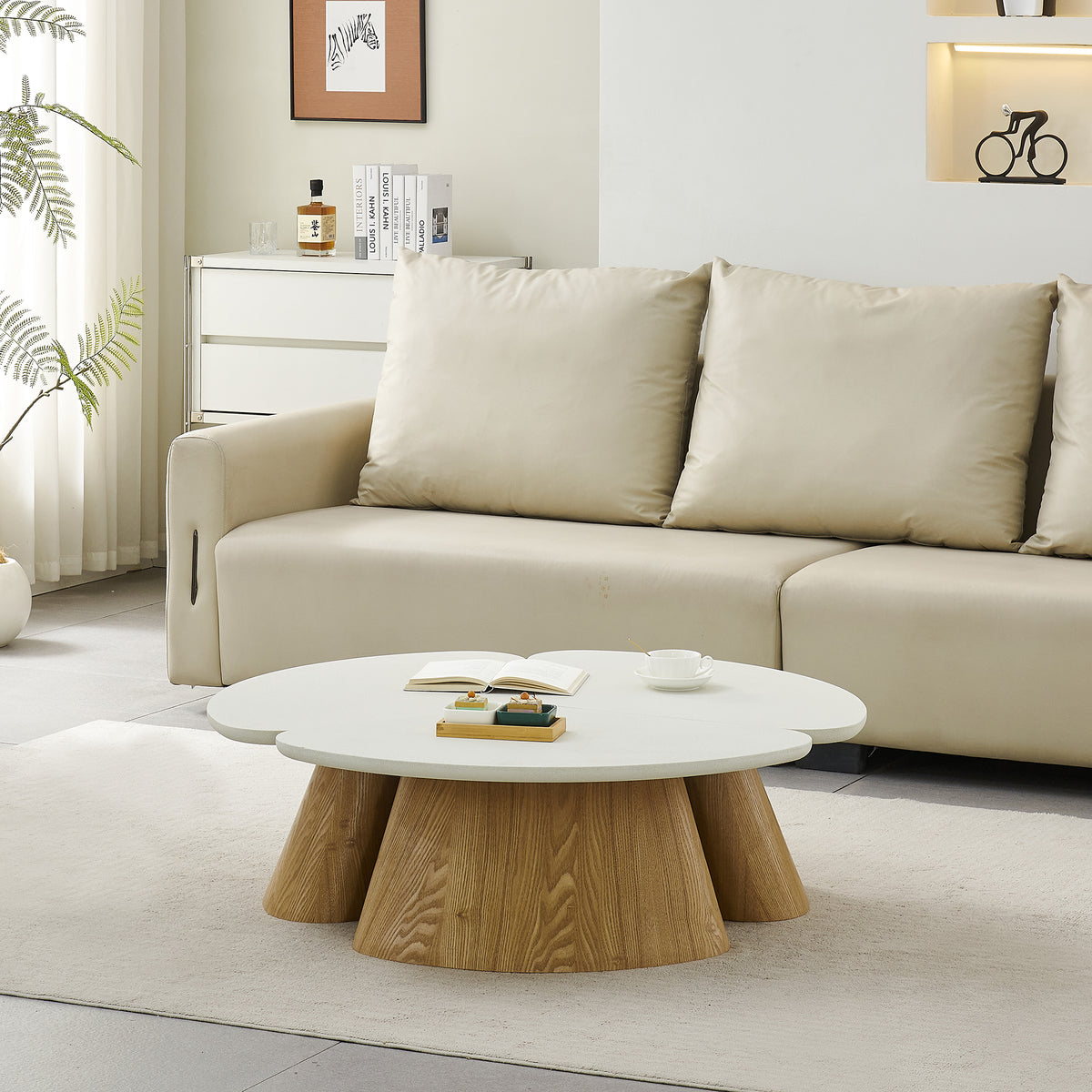 LAGO Round Coffee Table 110cm - Microcement & Oak