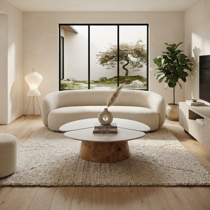 LAGO Round Coffee Table 110cm - Microcement & Oak