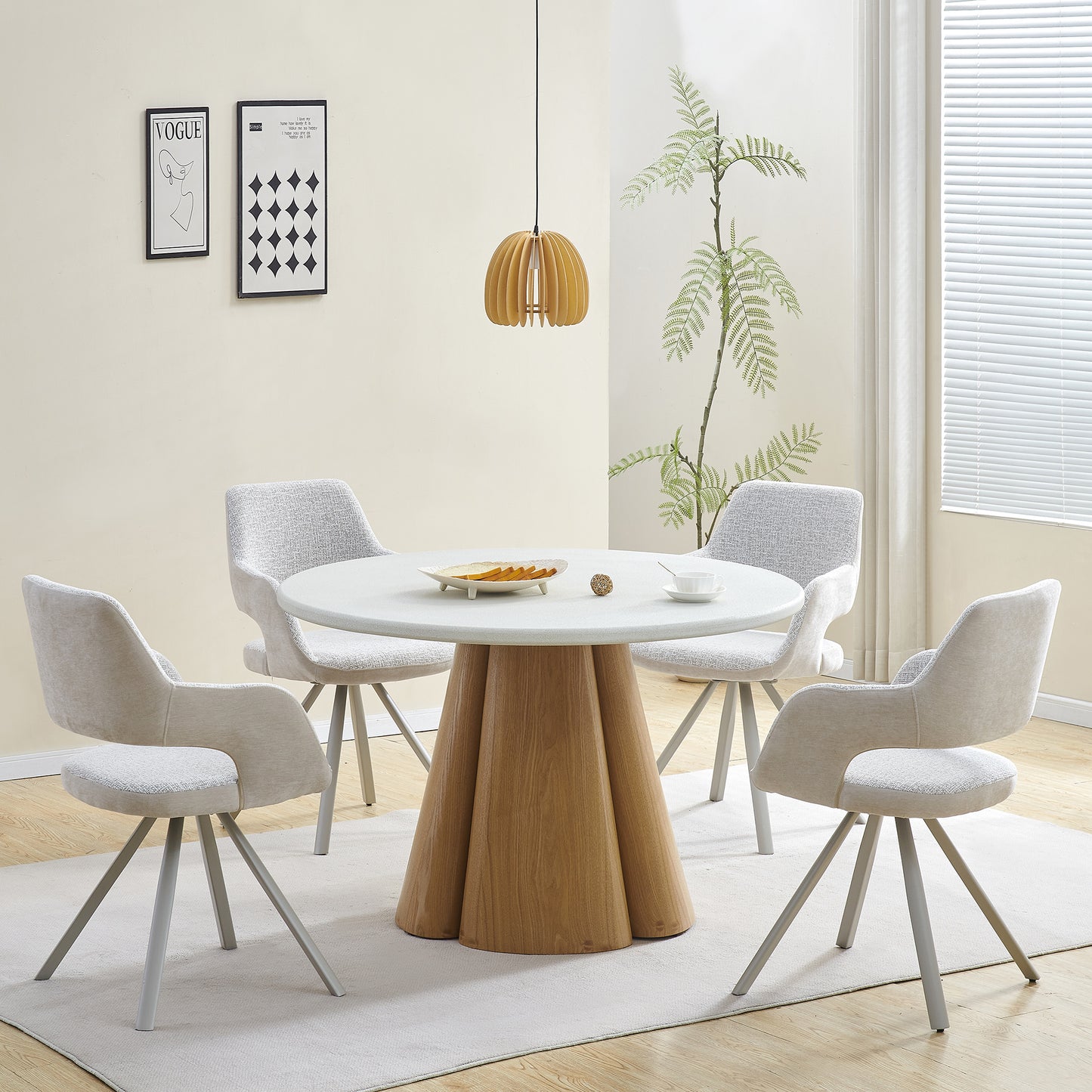 LAGO Round Dining Table 120cm - Microcement & Oak