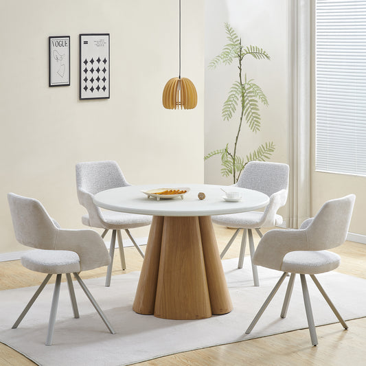 LAGO Round Dining Table 120cm - Microcement & Oak