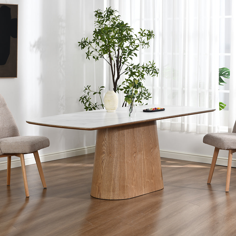 BOLTON Ceramic Dining Table 1.8M - White & Oak