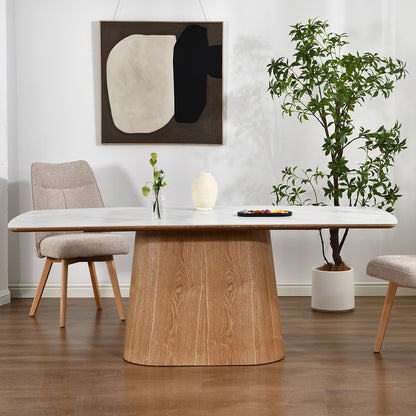 BOLTON Ceramic Dining Table 1.8M - White & Oak