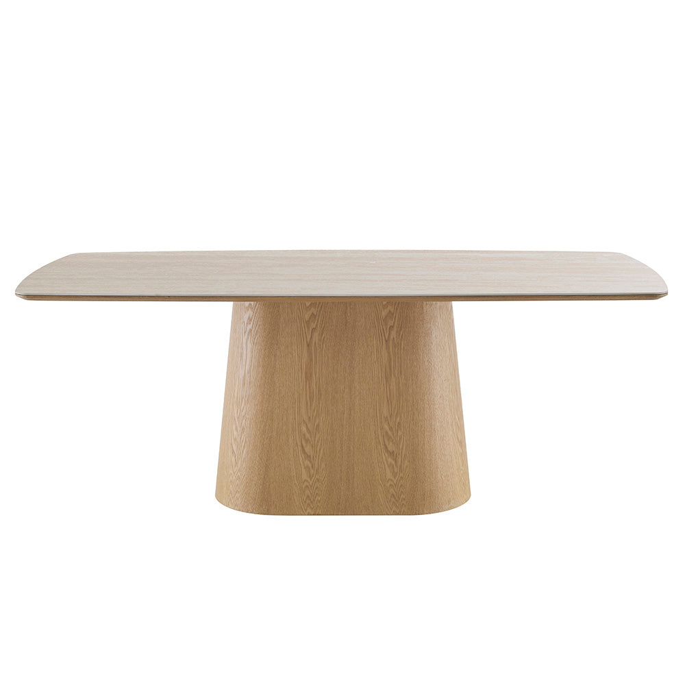 BOLTON Ceramic Dining Table 1.8M - Travertine & Oak