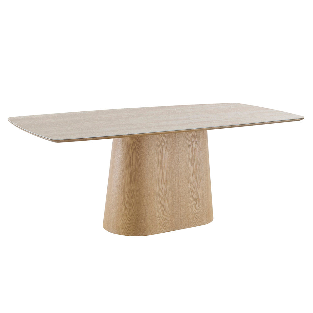 BOLTON Ceramic Dining Table 1.8M - Travertine & Oak