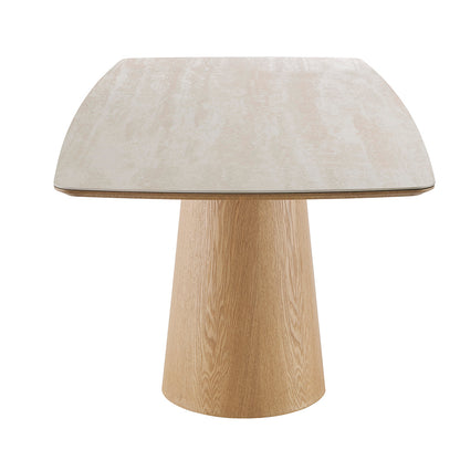 BOLTON Ceramic Dining Table 1.8M - Travertine & Oak