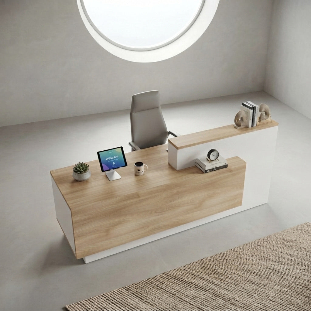 HELMER Reception Desk 2.4M Left Panel - Oak & white