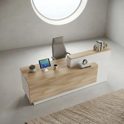 HELMER Reception Desk 2.4M Left Panel - Oak & white