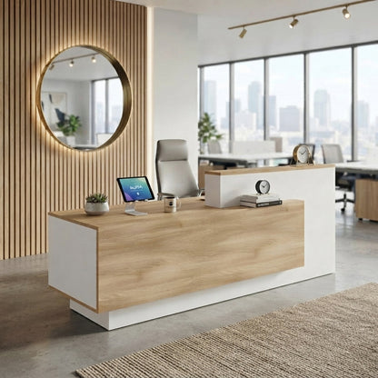 HELMER Reception Desk 2.4M Left Panel - Oak & white