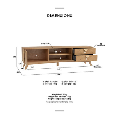 LOFTUS Entertainment TV Unit 180cm - Oak