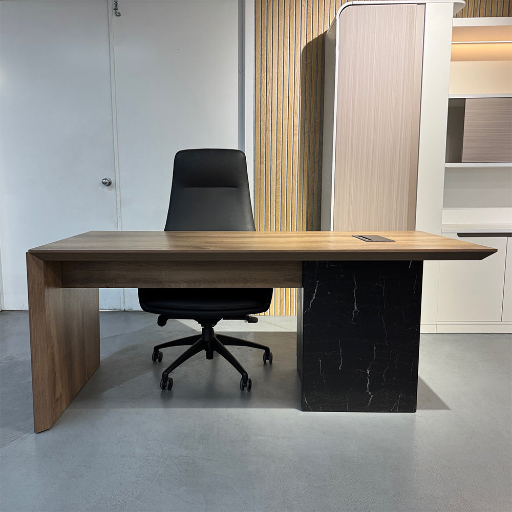 LOGAN Executive Desk Reversible 180cm - Warm Oak & Black