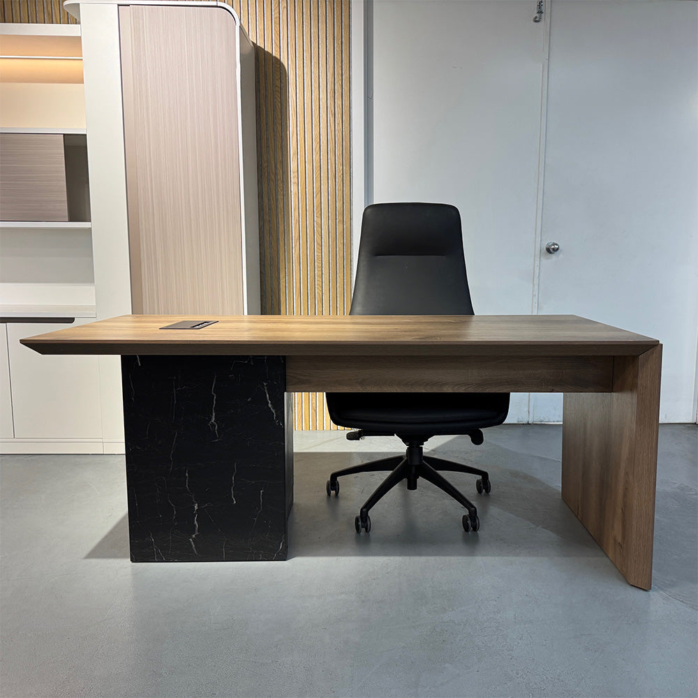 LOGAN Executive Desk Reversible 180cm - Warm Oak & Black