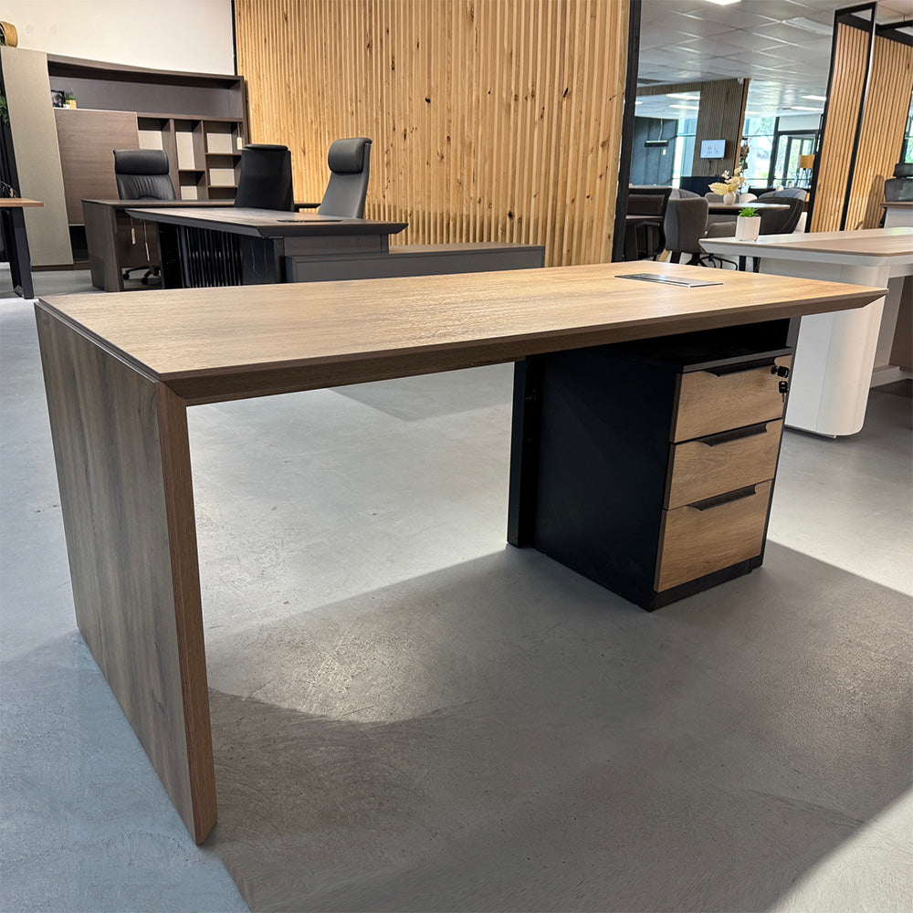 LOGAN Executive Desk Reversible 180cm - Warm Oak & Black