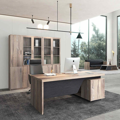 BALDER Executive Desk with Left Return 2.2-2.4M - Warm Oak & Black