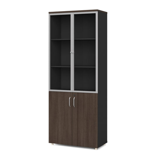 CARTER Display Unit 2 Door Bookcase 80cm -  Coffee Grey