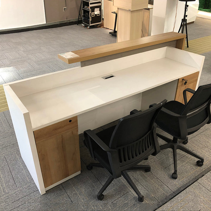ZIVA Reception Desk 2.4M with Left Panel - Oak & White