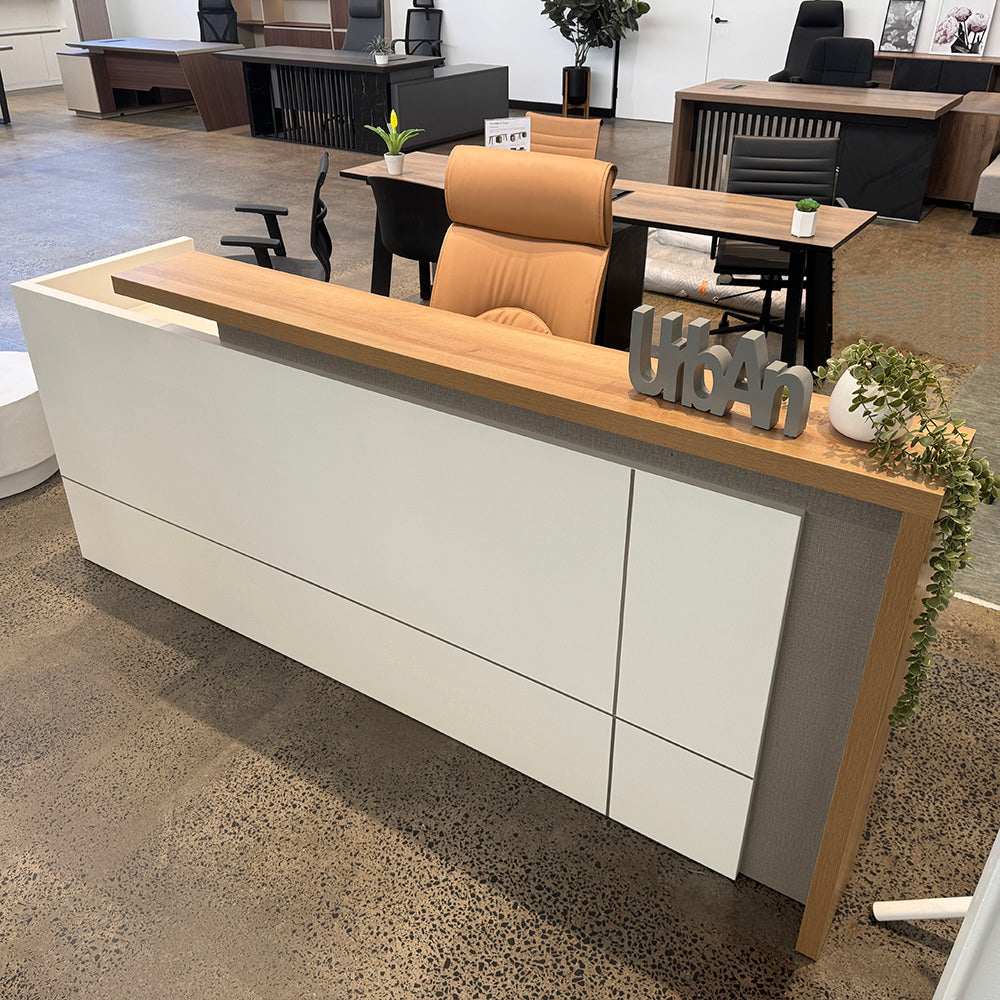 ZIVA Reception Desk 2.4M with Left Panel - Oak & White