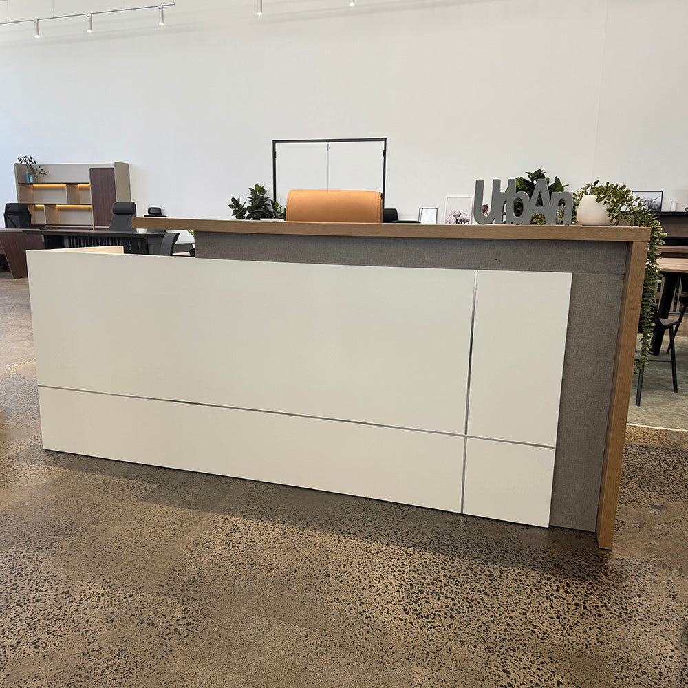 ZIVA Reception Desk 2.4M with Left Panel - Oak & White