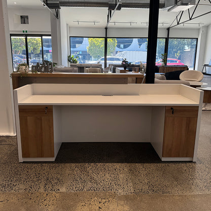 ZIVA Reception Desk 2.4M with Left Panel - Oak & White