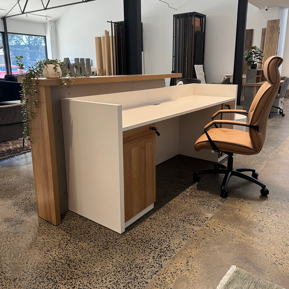 ZIVA Reception Desk 2.4M with Left Panel - Oak & White