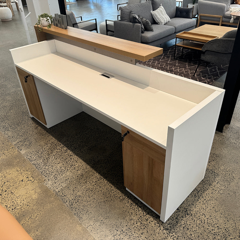 ZIVA Reception Desk 2.4M with Left Panel - Oak & White