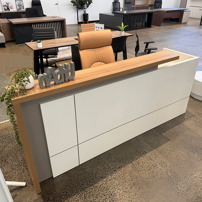 ZIVA Reception Desk 2.4M with Right Panel - Oak & White