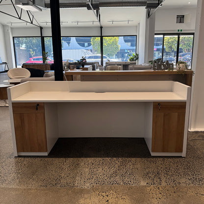 ZIVA Reception Desk 2.4M with Right Panel - Oak & White