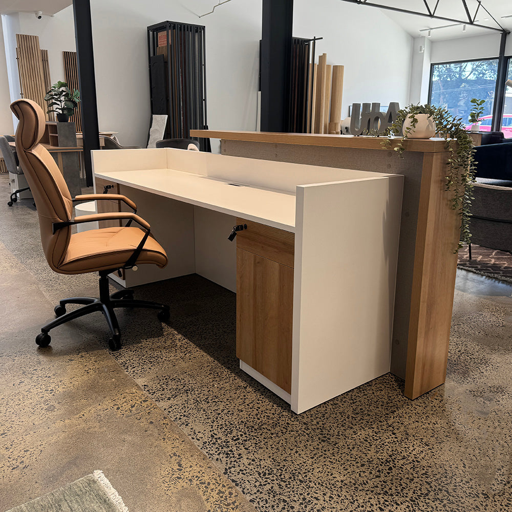 ZIVA Reception Desk 2.4M with Right Panel - Oak & White