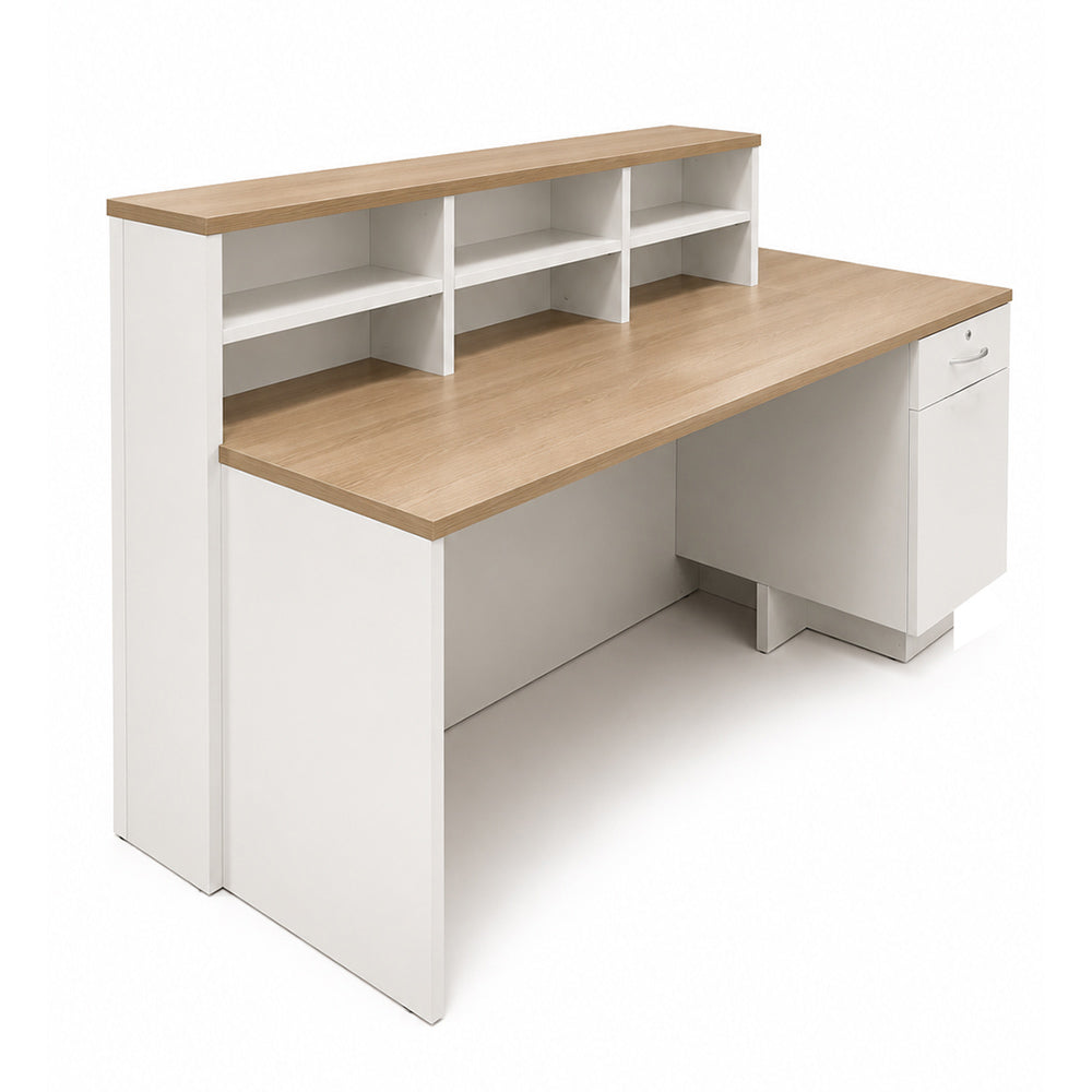 HELMER Reception Desk 1.8M Left Panel - Oak & white