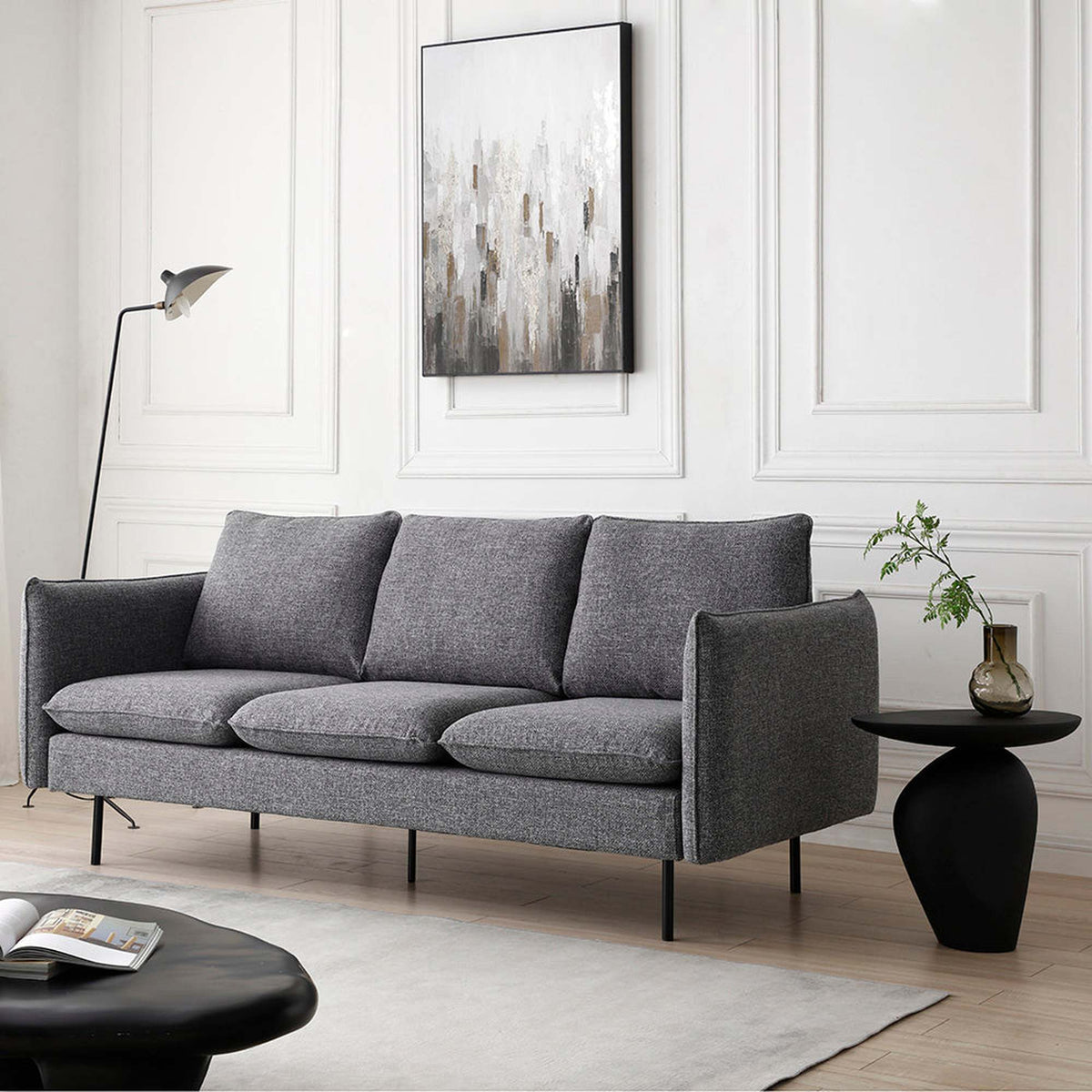 DALTON 3 Seater Sofa - Dark Grey & Black