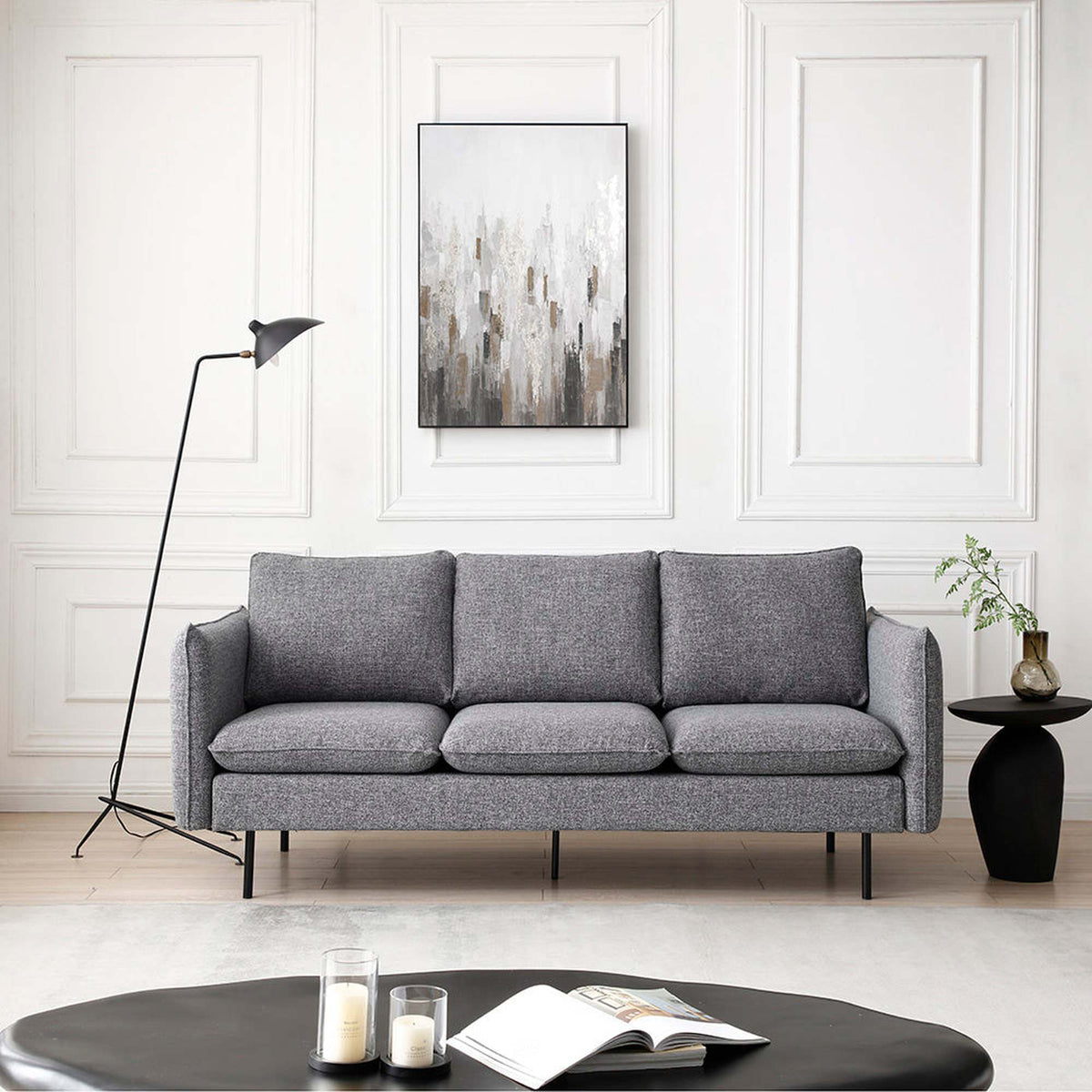 DALTON 3 Seater Sofa - Dark Grey & Black