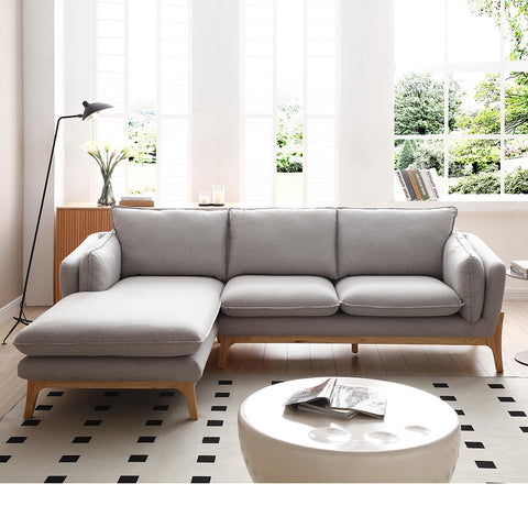BRONTE 3 Seater Sofa with Left Chaise - Light Grey & Oak