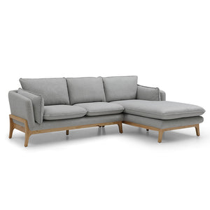 BRONTE 3 Seater Sofa with Right Chaise - Light Grey & Oak