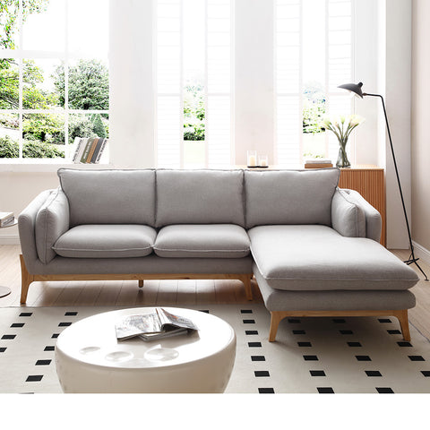 BRONTE 3 Seater Sofa with Right Chaise - Light Grey & Oak