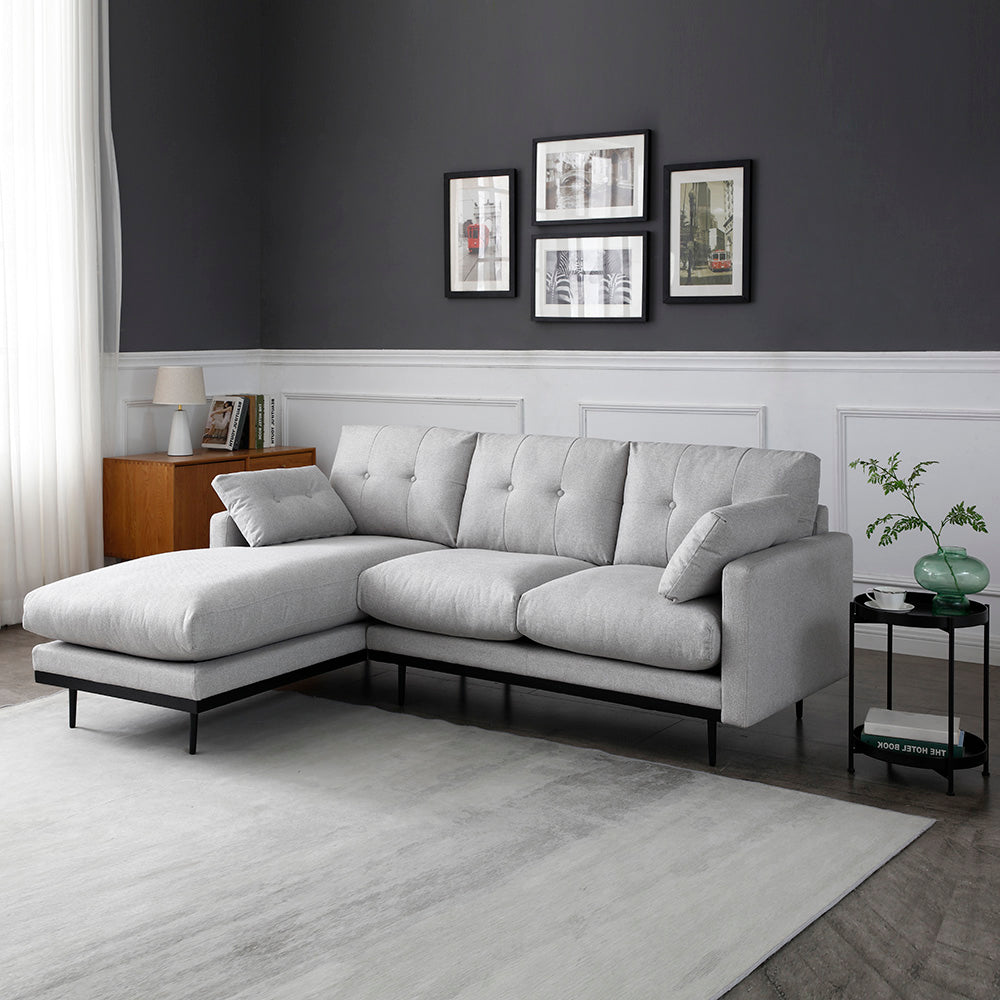 HAVANA 3 Seater Sofa with Left Chaise - Light Grey & Black