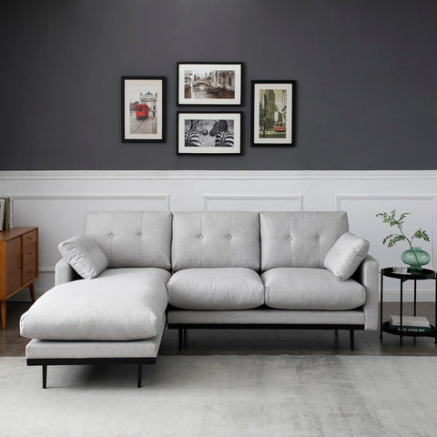 HAVANA 3 Seater Sofa with Left Chaise - Light Grey & Black