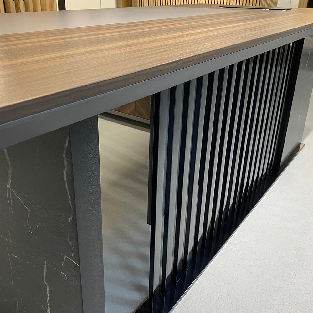 MADEIRA Executive Desk 220cm Left Return - Hazelnut & Grey