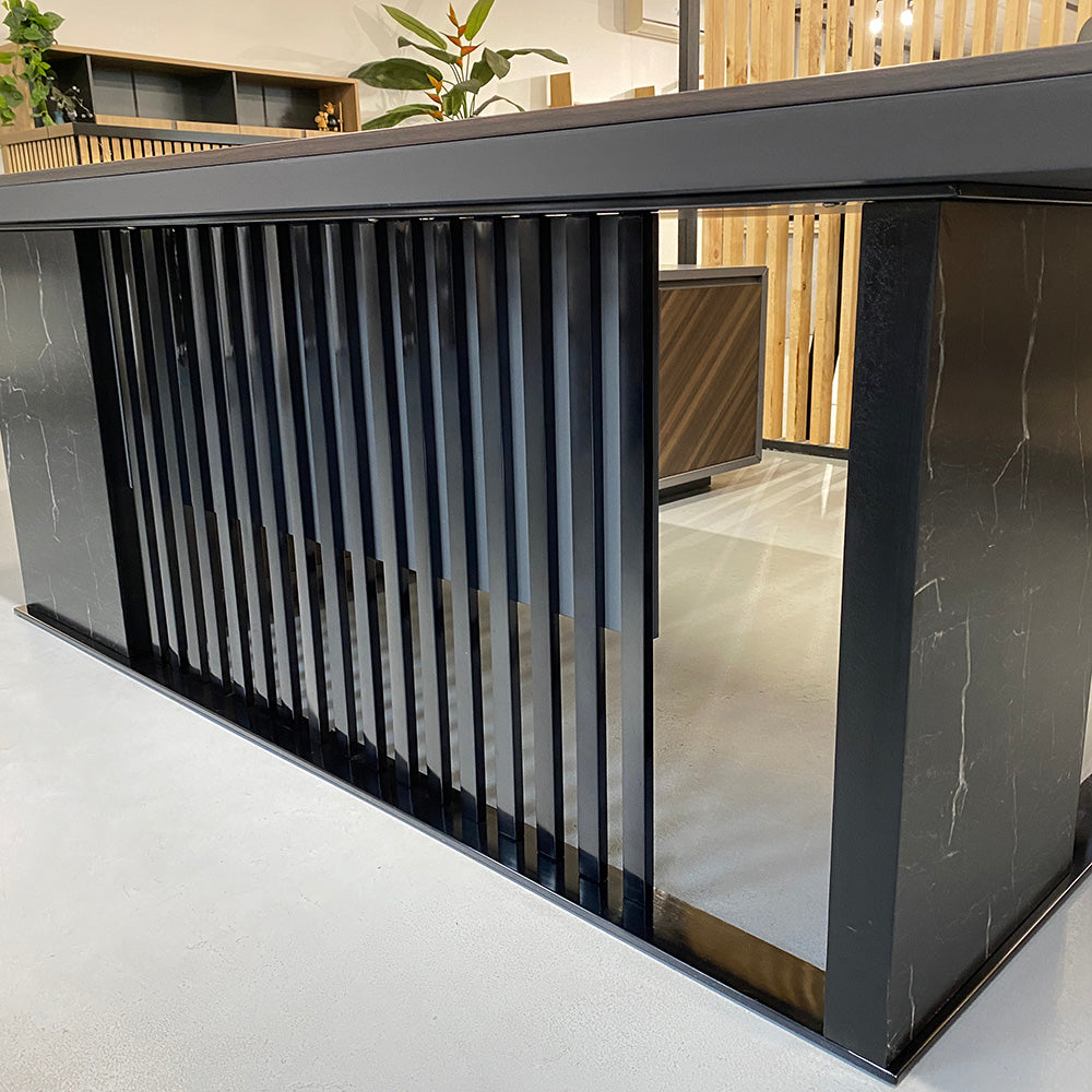 MADEIRA Executive Desk 220cm Right Return - Hazelnut & Grey