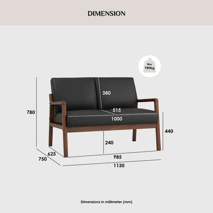MENDO 2 Seater Lounge Seater - Black & Walnut