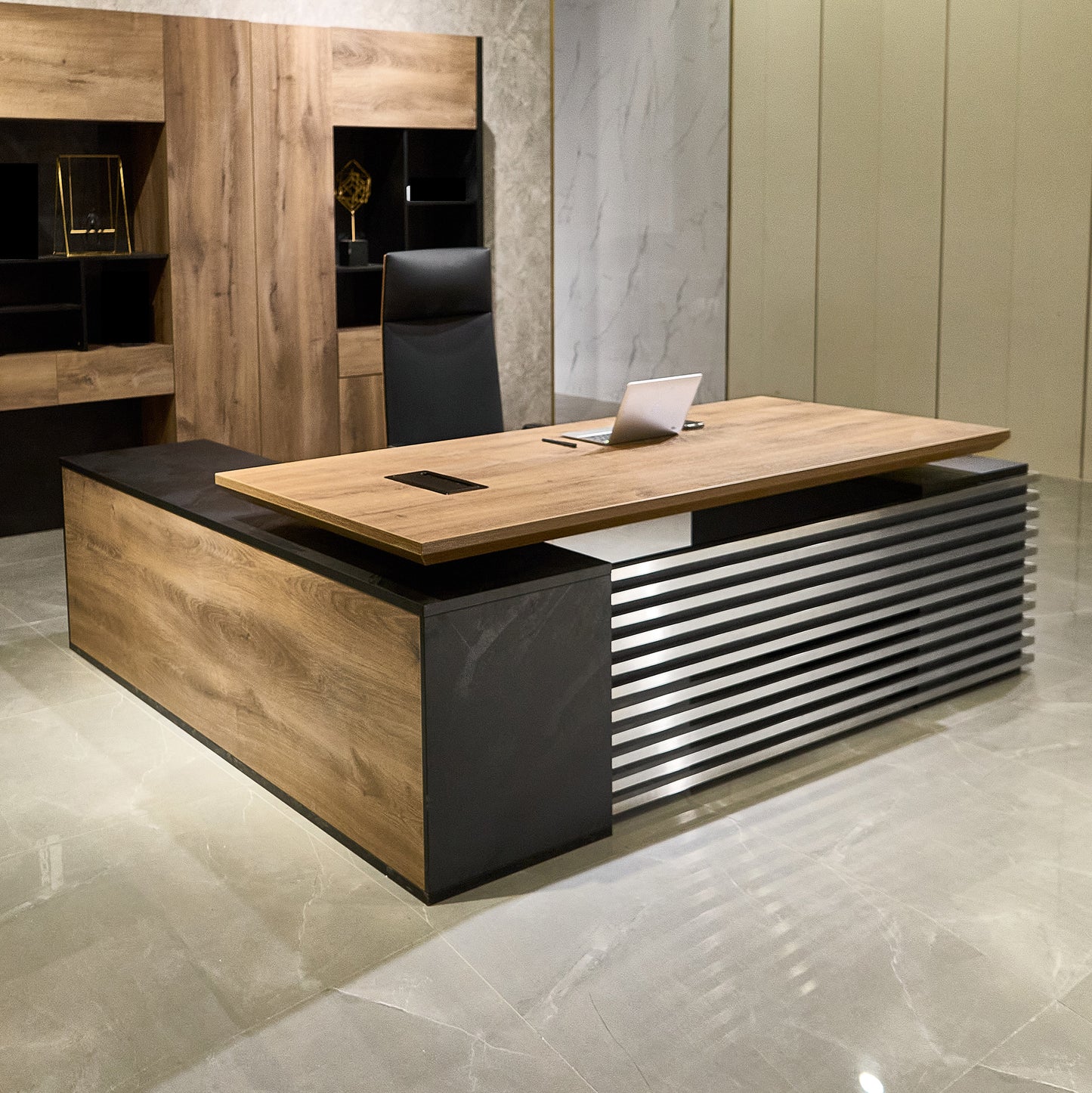 PHOENIX Sit & Stand Electric Lift Executive Desk with Right Return 2.2M - Warm Oak & Black