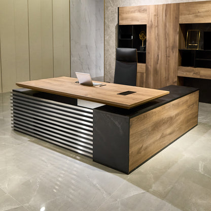 PHOENIX Sit & Stand Electric Lift Executive Desk with Left Return 2.2M - Warm Oak & Black