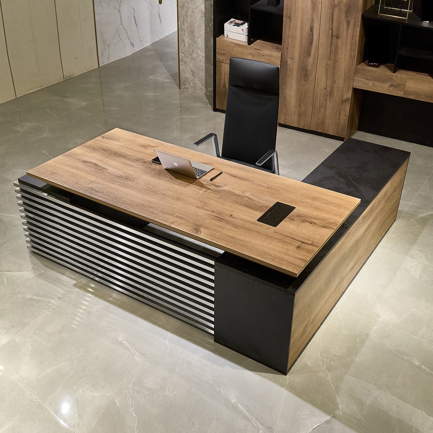 PHOENIX Sit & Stand Electric Lift Executive Desk with Left Return 2.2M - Warm Oak & Black