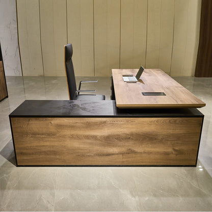 PHOENIX Sit & Stand Electric Lift Executive Desk with Right Return 2.2M - Warm Oak & Black