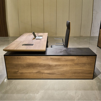 PHOENIX Sit & Stand Electric Lift Executive Desk with Left Return 2.2M - Warm Oak & Black