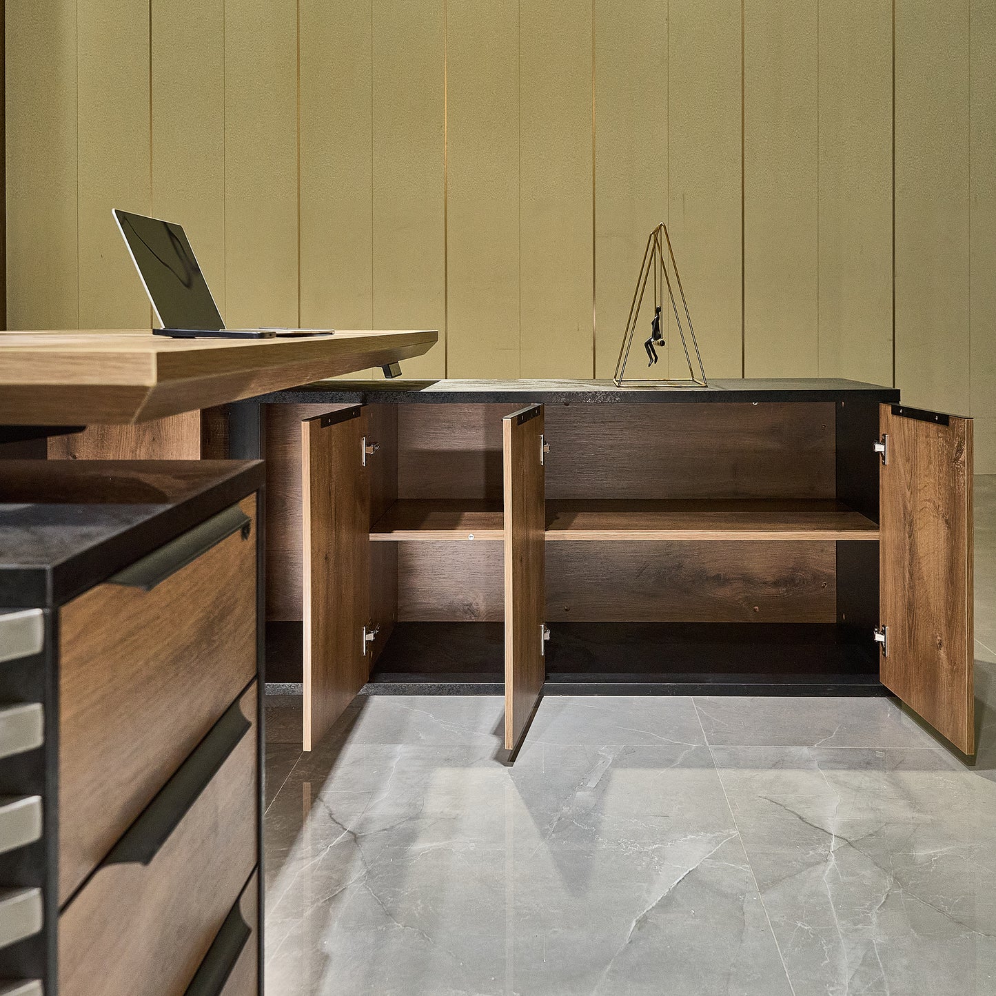 PHOENIX Sit & Stand Electric Lift Executive Desk with Right Return 2.2M - Warm Oak & Black