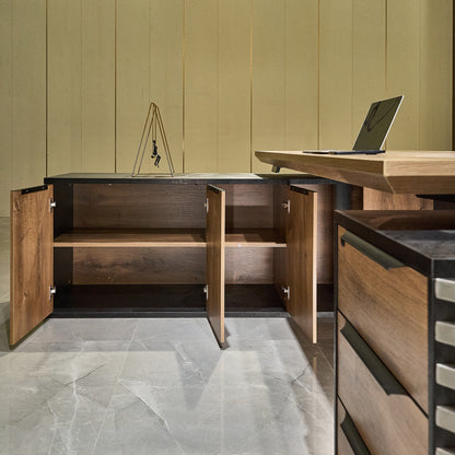PHOENIX Sit & Stand Electric Lift Executive Desk with Left Return 2.2M - Warm Oak & Black